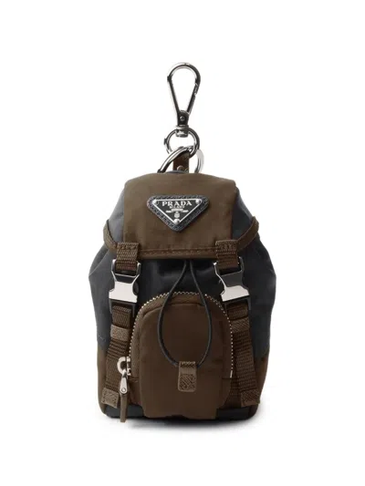Prada Mini Icon Re-nylon Keyring Charm In Brown