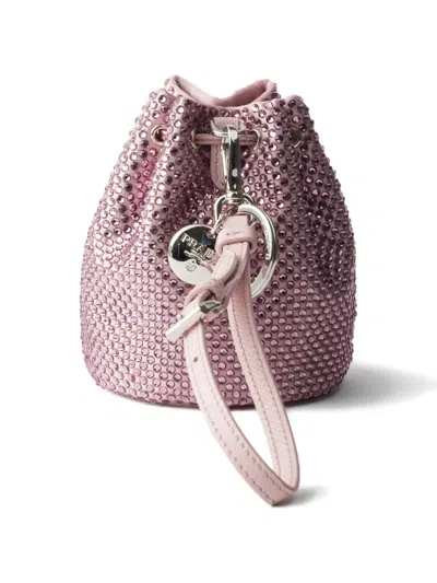Prada Mini Icon Satin And Crystals Keychain Charm In Purple