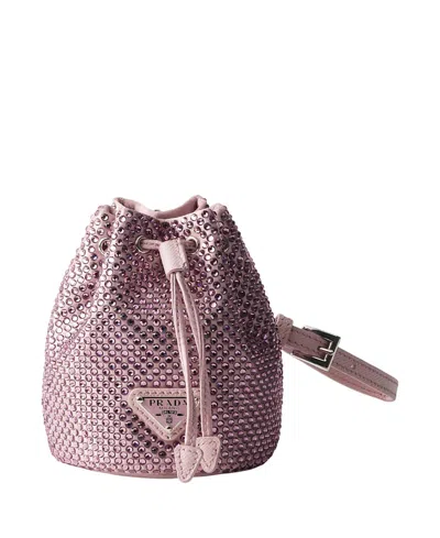 Prada Mini Icon Satin And Crystals Keychain Charm In Pink