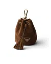 Prada Mini Icon Suede Keychain Charm In Brown