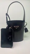 Prada Mini Leather Bucket Bag In Black