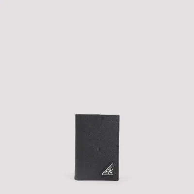 Prada Mini Leather Card Case In Black
