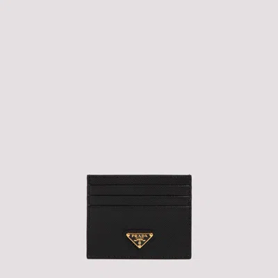 Prada Mini Leather Credit Card Case In Black