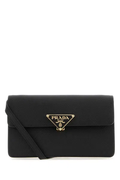 Prada Mini Leather Crossbody Bag 19.5cm X 11.5cm X 5cm In Black