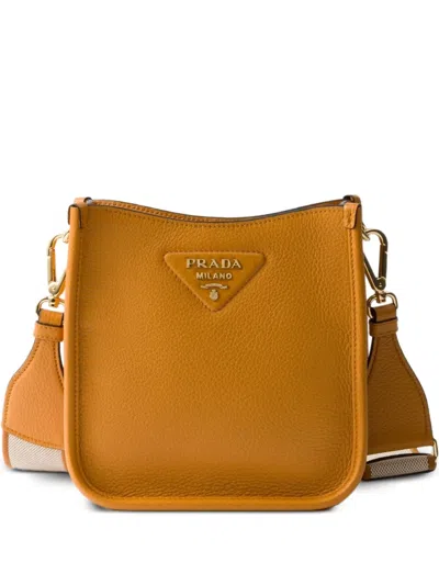 Prada Leather Mini Shoulder Bag In Amber