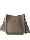 Prada Leather Mini Shoulder Bag In Clay Gray