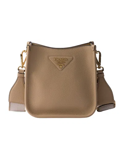 Prada Mini Leather Shoulder Bag In Brown