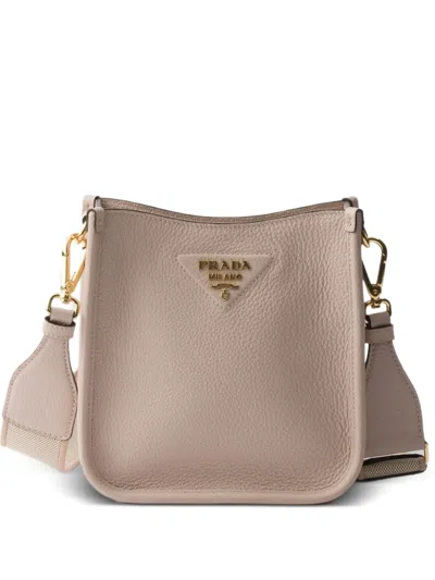 Prada Mini Leather Shoulder Bag In Neutral
