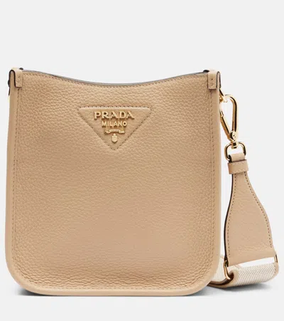 Prada Mini Leather Shoulder Bag In Brown