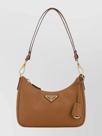 Prada Mini Leather Shoulder Bag With Gold-tone Hardware In Brown