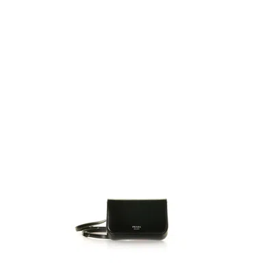 Prada Mini Leather Shoulder Bag With Logo In Black