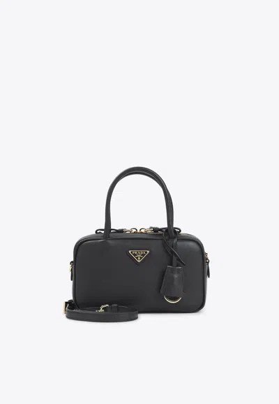 Prada Mini Leather Top Handle Bag In Black