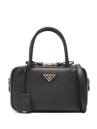 Prada Mini Leather Top Handle With Shoulder Strap Bags In Black