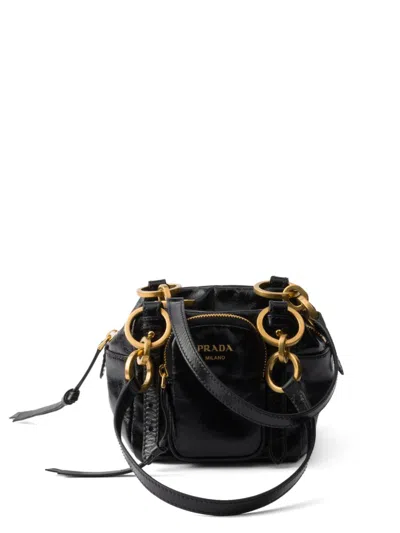 Prada Mini Leather Tote Bag In Black