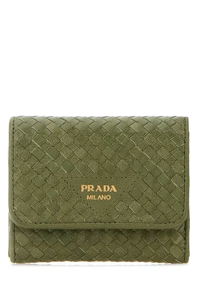 Prada Mini Leather Wallet In Green