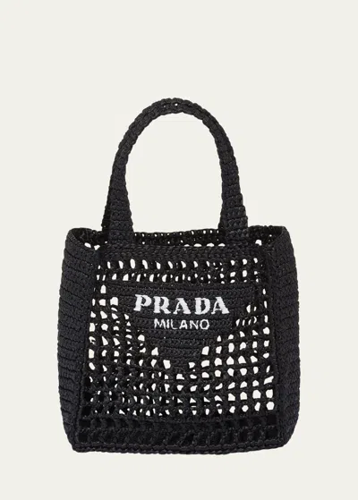 Prada Mini Logo Crochet Tote Bag In F0002 Nero