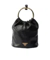 Prada Mini Logo Plaque Leather Bucket Bag In Black