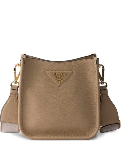 Prada Mini Logo-detail Leather Shoulder Bag In Brown