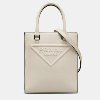 Pre-owned Prada Mini Logo Drill Satchel In White