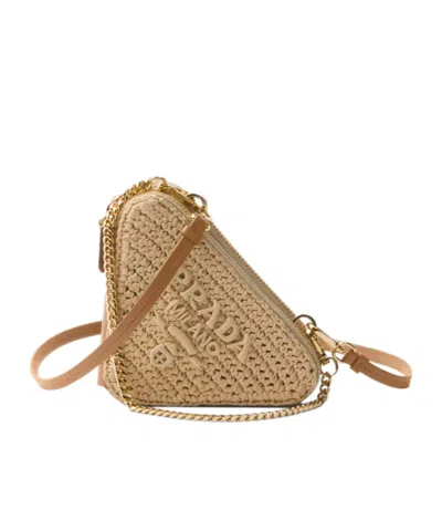 Prada Womens Neutral Triangle-shaped Woven Cross-body Bag