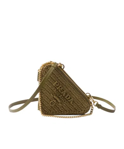 Prada Mini Logo Knitted Shoulder Bag In Olive Green
