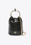 Prada Mini Logo Plaque Leather Bucket Bag In Black