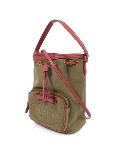Pre-owned Prada Mini Logo-print Bucket Bag In Green