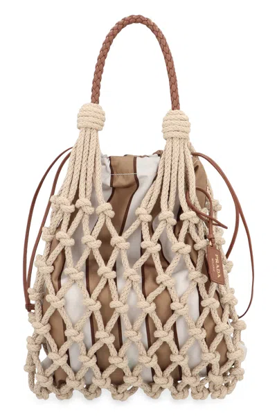 Prada Mini Mesh Knit Tote Bag In Ecru