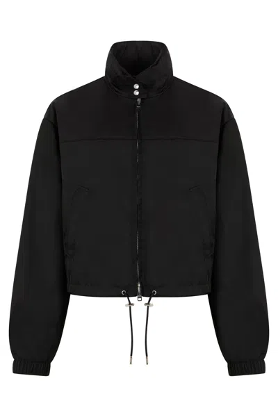 Prada Mini Nylon Jacket With Zip And High Collar In Black
