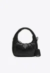 Prada Enamel Triangle-logo Leather Shoulder Bag In Black