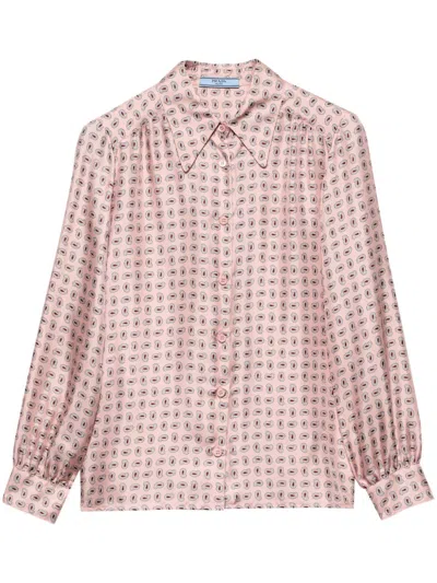 Prada Mini-paisley Pattern Silk Shirt In Alabastro