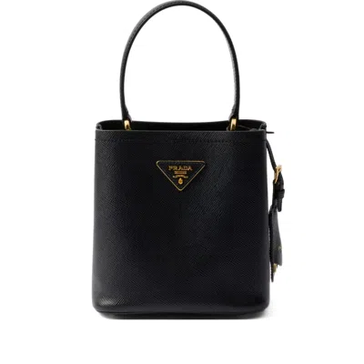 Prada Mini Panier Saffiano Leather Tote Bag In Black
