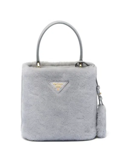 Prada Mini Panier Shearling Tote Bag In Grey