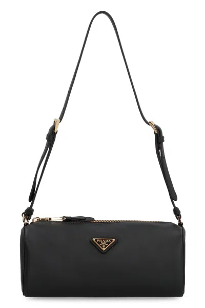 Prada Mini Pebbled Calfskin Shoulder Handbag In Black