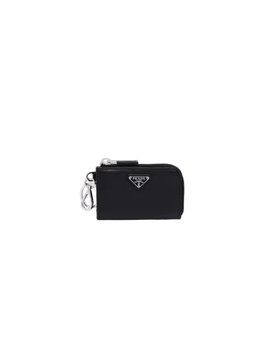 PRADA SAFFIANO LEATHER MINI POUCH WITH KEYCHAIN