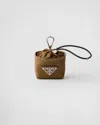 Prada Re-nylon Mini Pouch Bag Charm In Cork Beige