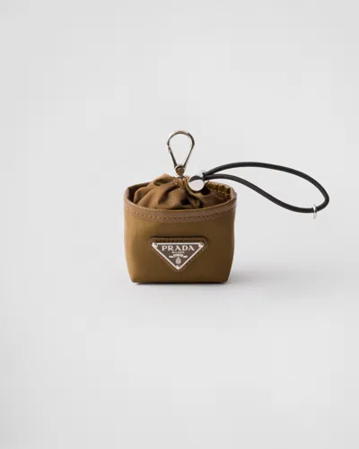 Prada Re-nylon Mini Pouch Bag Charm In Cork Beige