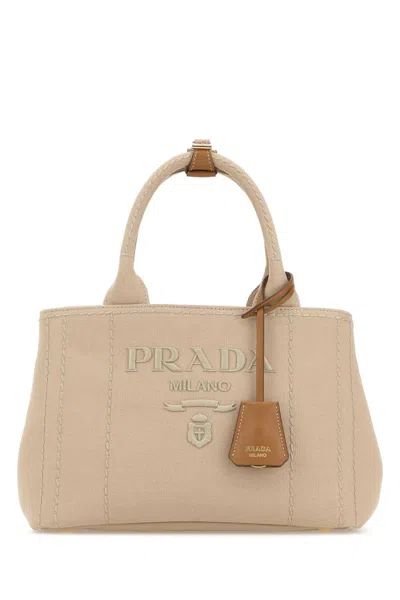 Prada Mini  Jardinière Canvas Handbag In Beige O Tan