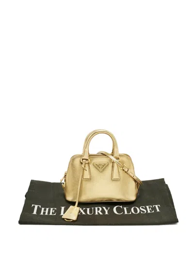 Pre-owned Prada Mini Promenade Leather Satchel Bag In Gold