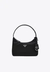 Prada Mini Re-edition 2000 Logo Shoulder Bag In Black