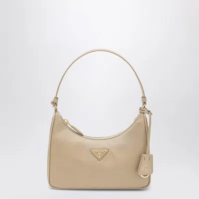 PRADA MINI RE-EDITION 2005 BAG IN CAMEL RE-NYLON AND SAFFIANO