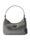 Prada Mini Re-edition 2005 Crystal-embellished Shoulder Bag In Gray