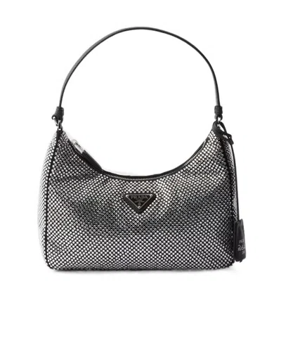 Prada Mini Re-edition 2005 Crystal-embellished Shoulder Bag In Transparent