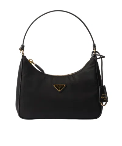 Prada Mini Re-edition 2005 Re-nylon Logo Detail Handbag In Black