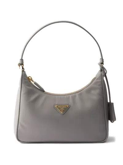 Prada Mini Re-edition 2005 Zip Tote Bag In Gray