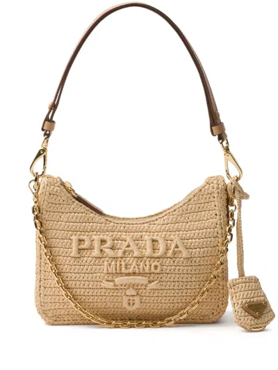 Prada Mini Re-edition Crochet Mini Bag In Neutrals
