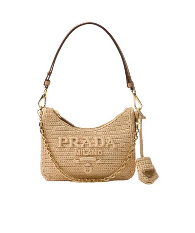 Prada Mini Re-edition Crochet Tote Bag In Neutral Color