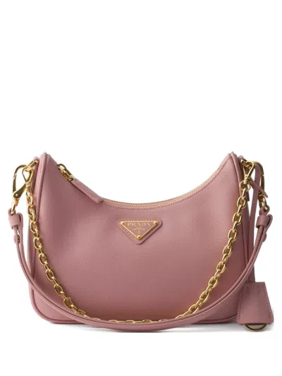 Prada Mini Re-edition Leather Shoulder Bag In Pink