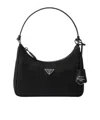 Prada Mini Re-edition Re-nylon Silver Logo Tote Bag In Black