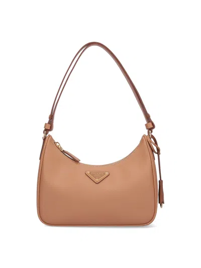 Prada Skin Pink Leather Mini  Re-edition Shoulder Bag In Naturale 1